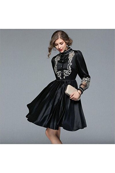 jennyfer garment KREP KUMAŞ TÜL NAKIŞ İŞLEMELİ ELBİSE