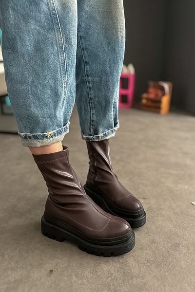 SHOEBELLAS Cizme de damă Sain Bitter Brown Skin Steç cu fermoar