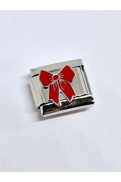RoseCo00 Italian Charm Red Ribbon Steel Bracelet