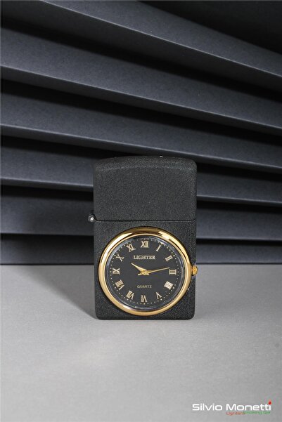 Silvio Monetti Siyah Özel Tasarım Kapaklı Saatli Model Gazlı Çakmak 24CSM808B...