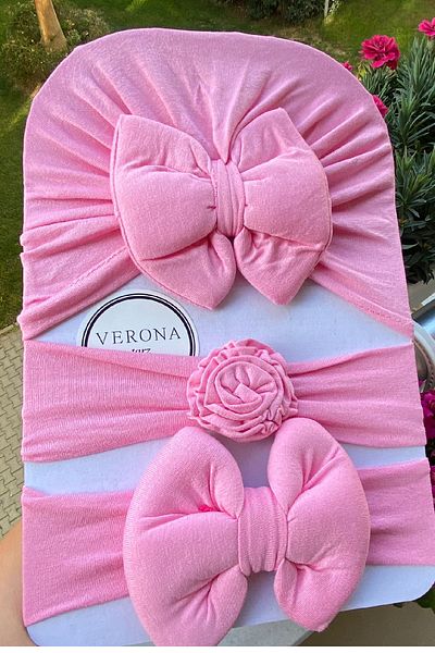 VERONA TARZ Baby Girl Lüz Natural 3-Piece Hairpin Set Hair Bonnet Set Newborn Gift 0-1 Year Old