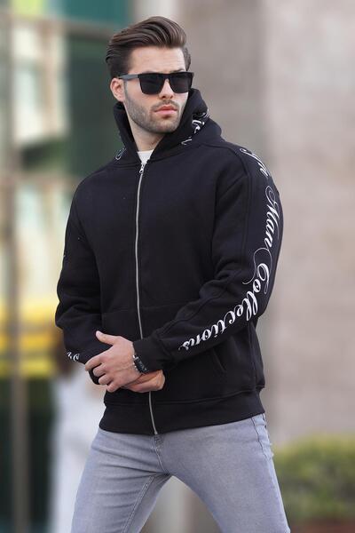 Madmext Black Printed Raised Men's Cardigan 7053