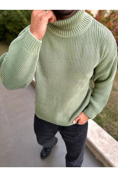 elkumoda Мъжки пуловер с широка плетка и голяма яка