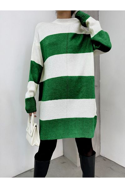 Modamorfo Green Thick Striped Knitwear Tunic