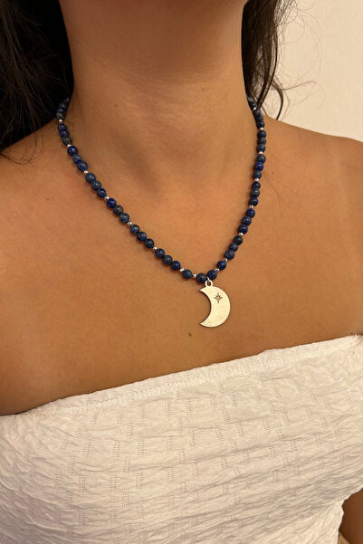 Suerte Accessories 925 Ayar Gümüş Ay Uçlu Lapis Lazuli Doğal Taş El Yapımı Öz...