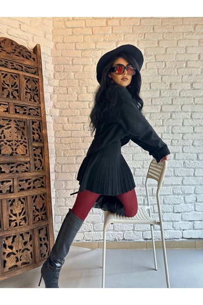 moneta boutique Σετ πλεκτό πουλόβερ με ζιβάγκο και πλισέ φούστα