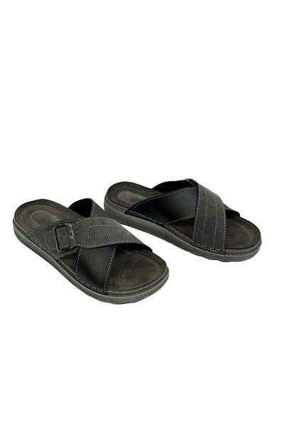 KAFKASLAR AYAKKABI Ανδρικές παντόφλες Kafkaslar Full Orthopedic Nubuck Δερμάτινη Εσωτερική Πόρπη Σταυρός