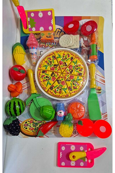 Hepsilazım Tepsi Pizza Kesilen Meyve 41 Parça Sebze Dondurma Bisküvi Pasta Kesme Tahtası Evcilik Oyuncak