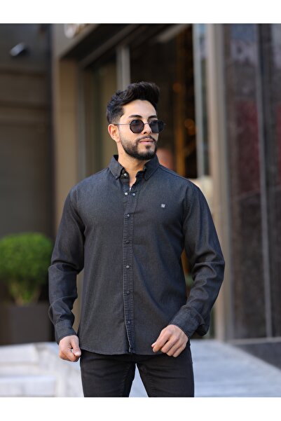 WKM Ανδρικό πουκάμισο από βαμβακερό λεπτό ανθρακί Oxford με κουμπιά γιακά που...