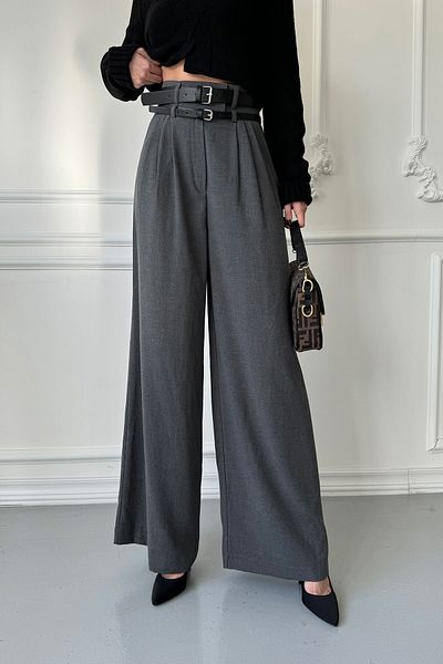 MAGARDE Grey Pleated Palazzo Belt - with Its Design