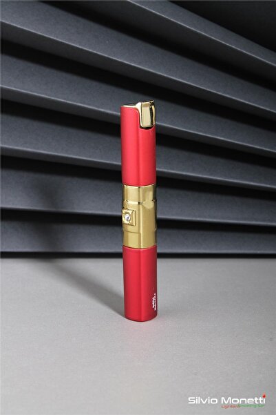 Silvio Monetti Kırmızı Taşlı İnce Tasarım Gazlı Çakmak 24CSM837MR02