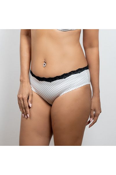 Aadaraya All-Over Polka Dot Print Bikini Briefs with Lace Detail