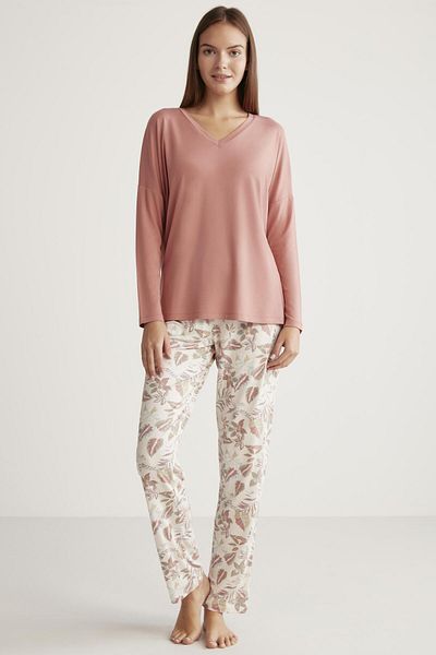 ALİN Alin 329 Soft Texture Long Sleeve Women's Pajamas Set Pink