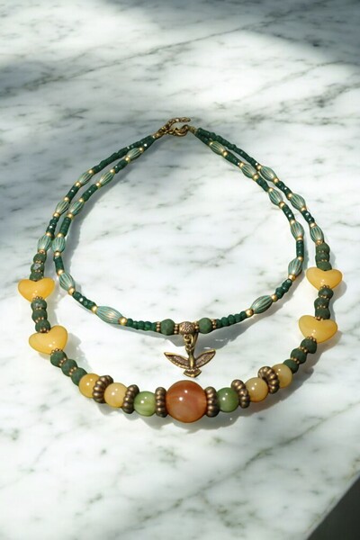 etniko Özel tasarım anka kuşu temalı çoklu kolye