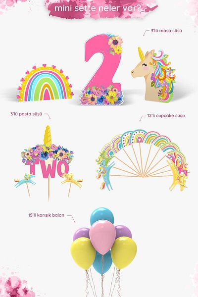 Hey Parti Σετ πάρτι γενεθλίων Unicorn Age 2 - Mini