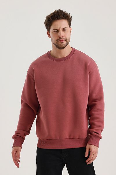 COMBİNE MİCHAİL Dried Rose Crew Neck Oversize Raised Basic Men's Sweatshirt