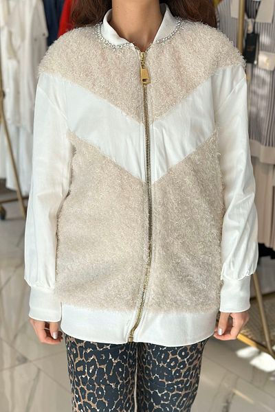 Missemramiss Bomber Jacket Cap 4691 - Ecru with Stone Detail