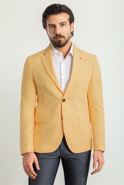 Mcr Plain Slim Fit Mono Collar Men's Jacket Yellow - 40281.23Y