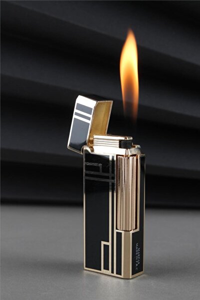 Silvio Monetti Kapaklı Özel Tasarım Alevli Siyah Çizgili Gazlı Çakmak CAKSM073T