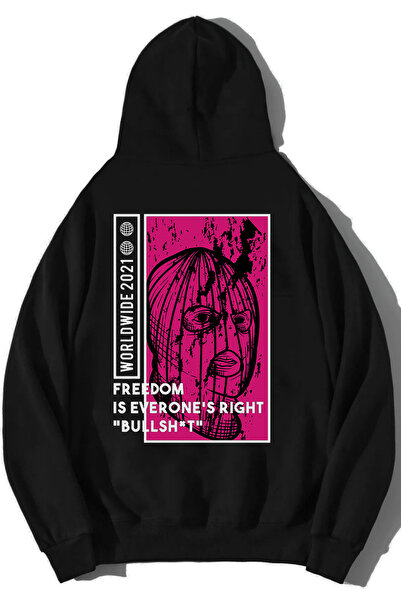 Erkek Siyah Kapüşonlu Sweatshirt Juctıce Sırt Baskılı