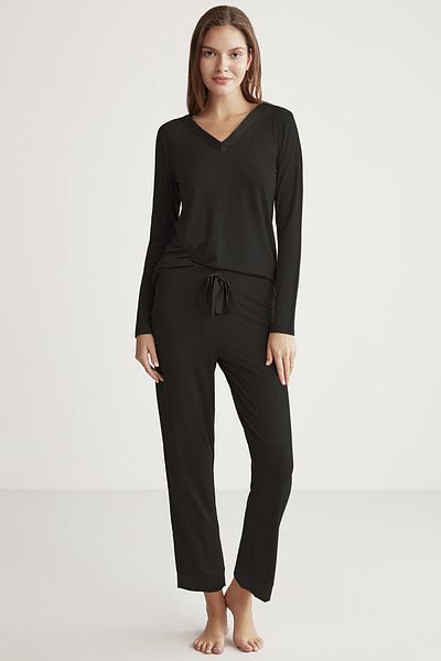 ALİN Alin 318 Soft Texture Long Sleeve Women's Pajamas Set Black