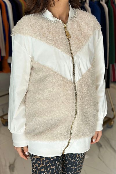 Missemramiss Bomber Jacket Cap 4691 - Ecru with Stone Detail