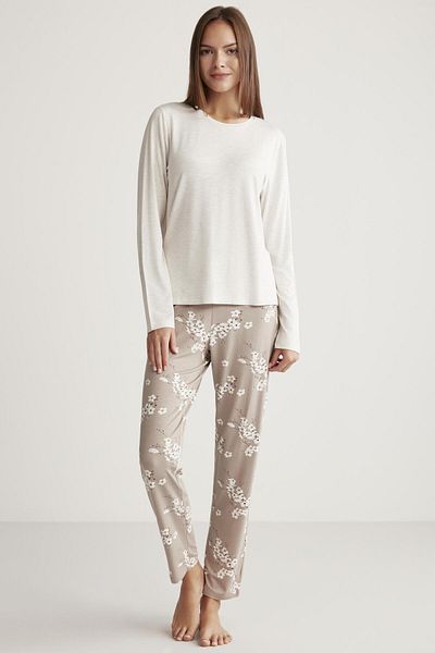 ALİN Alin 321 Long Sleeve Soft Texture Women's Pajama Set - Beige