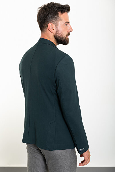 Mcr Striped Slim Fit Wide Collar Double Breasted Men's Jacket Emerald - 40286.23Y