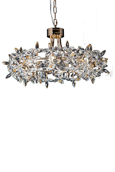 Apliqa Mercan 60'lık Yuvarlak Gold Kristal Taşlı Modern Oturma Odası, Salon Avize