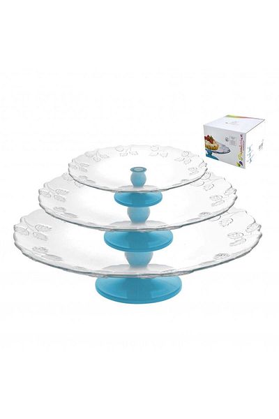 Paşabahçe Pastoral Glass cake and sweets stand, 3 pieces