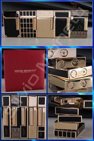 Silvio Monetti Özel Tasarım Kapaklı Yandan Çevirmeli Güçlü Alevli Altın Siyah Gazlı Çakmak Caksm069t