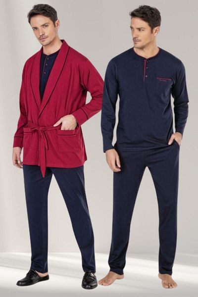 Pierre Cardin Men's Robdushambr Pajama Set 3-Piece Groom Dowry Set