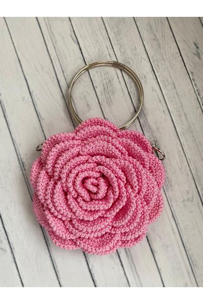 Disa Knitted Rose Design Bag - Handmade