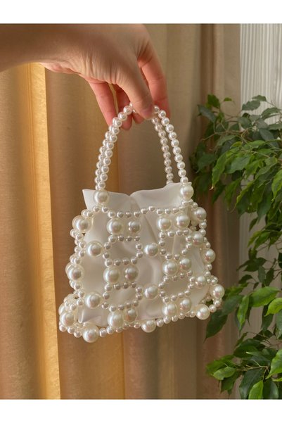 ENT COLLECTİON Special Design Luxury Mesh Pearl Handbag Pearl Bag Hand Bag Beading Bag (Phone None)