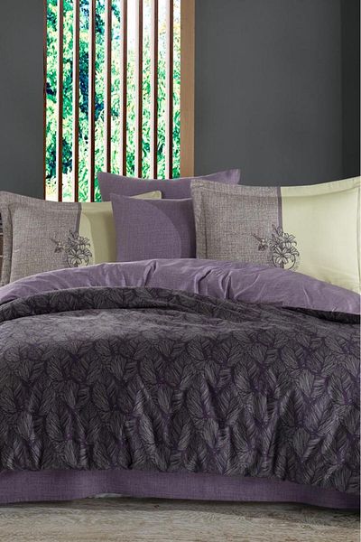 Hobby Purple Lotus Cotton Satin Double Bedding Set
