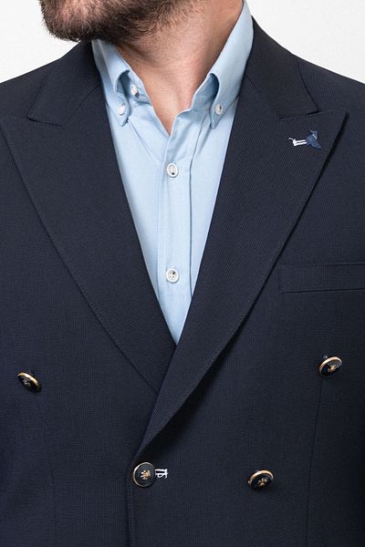 Mcr Striped Slim Fit Wide Collar Double Breasted Men's Jacket Navy Blue - 40286.23Y