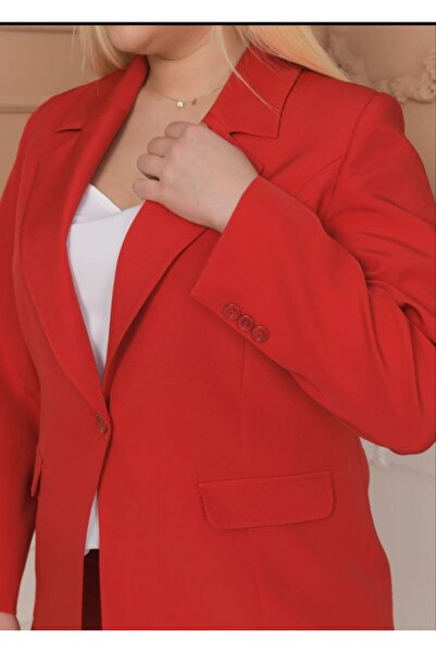 HaiModa Kadın Ceket Pantolon Takım Büyük Beden Kırmızı