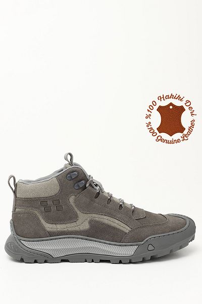 GÖNDERİ(R) Men's Gray Rubber Sole Genuine Leather Outdoor Boots