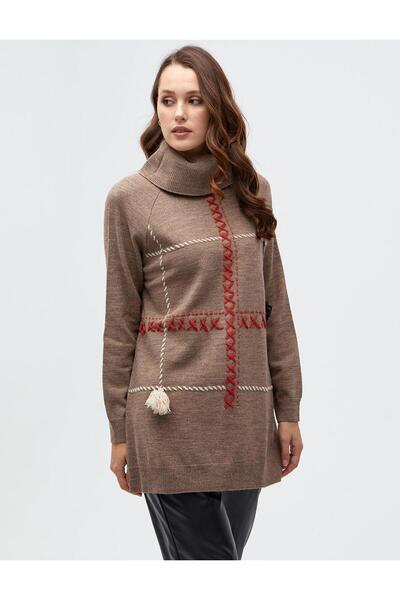 Kayra Turtleneck Stitching Detailed Knitwear Tunic - A22-trk28