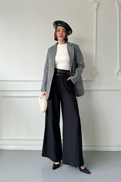 MAGARDE Black Palazzo Pleated Belt Set