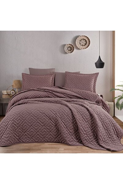 Hobby Silvana Fitilli Kadife Yatak Örtüsü - Geometrik - Gülkurusu