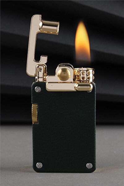 Silvio Monetti Suni Deri Benzinli Kapaklı Güçlü Tasarım Yeşil Benzinli Çakmak...