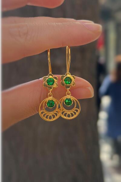 Erer Gümüş Gümüş yeşil taşlı telkari küpe is5562e3