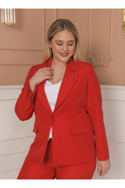 HaiModa Kadın Ceket Pantolon Takım Büyük Beden Kırmızı