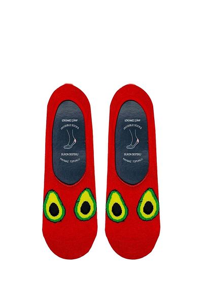 CARNAVAL SOCKS Κάλτσες μπαλαρίνας με μοτίβο αβοκάντο σε κόκκινο χρώμα, αντιολισθητικές σιλικόνη