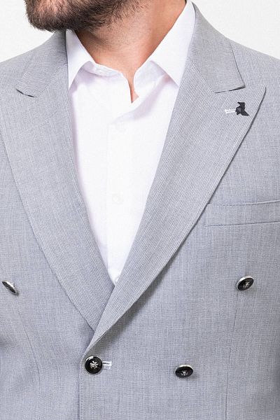 Mcr Striped Slim Fit Wide Collar Double Breasted Men's Jacket Gray - 40286.23Y