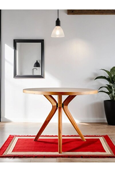 Woodenbend Arlen Yuvarlak Natural Ahşap Masa 110 cm – Modern Bohem İskandinav Yemek Masası