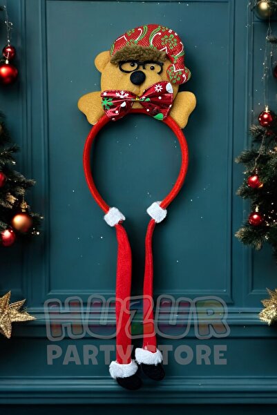 Huzur Party Store Πρωτοχρονιάτικο χαριτωμένο και κόκκινο αξεσουάρ κορώνας με φιόγκο - καπέλο αρκουδάκι