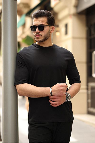 Miron Μαύρο μπλουζάκι Unisex Basic Crew Neck Oversize Loose Cut-2401