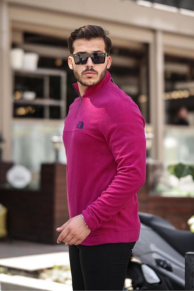 Miron Φούξια Unisex Fleece φούτερ με λεπτομέρεια κεντήματος - γιακάς και μισό φερμουάρ - 2321